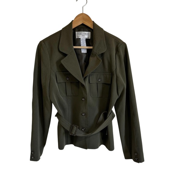 Jessica Howard Petite Belted Blazer Jacket Career Olive‎ Green 10P vintage - Picture 1 of 8
